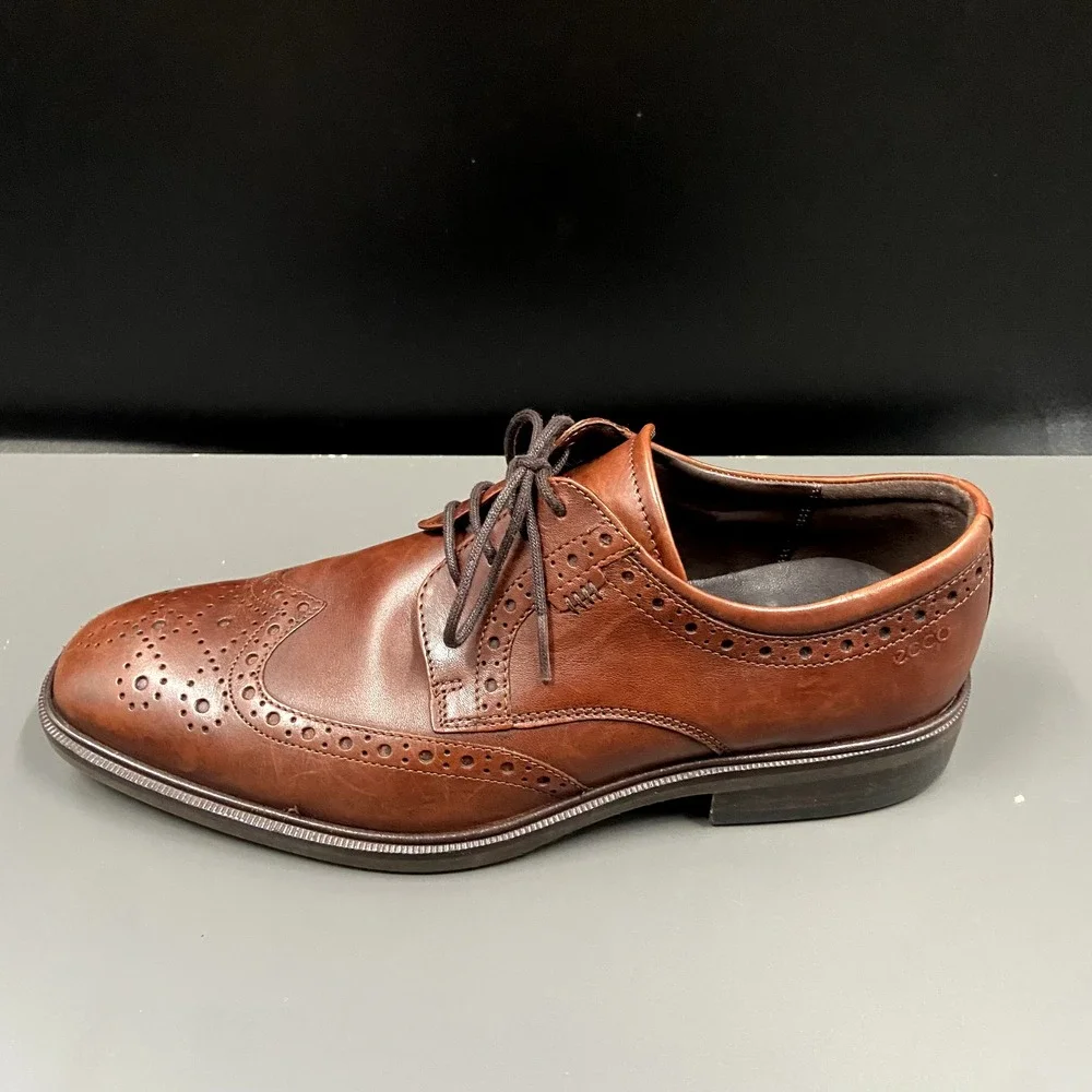 Ecco Melbourne Mens Size‎ 41 Cocoa Brown Leather Casual Wingtip Dress Shoes